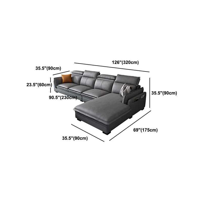 Contemporary Wood and Faux Leather Sofa & Chaise Square Arm Sofa