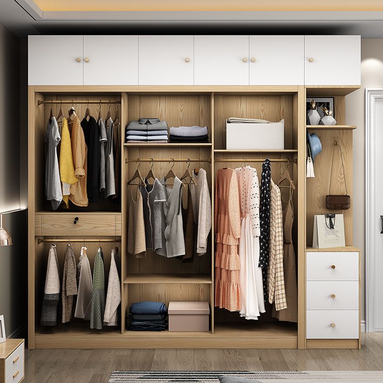 Contemporary Wooden Wardrobe Modern Cloth Rod Included Wardrobe Closet for Bedroom
