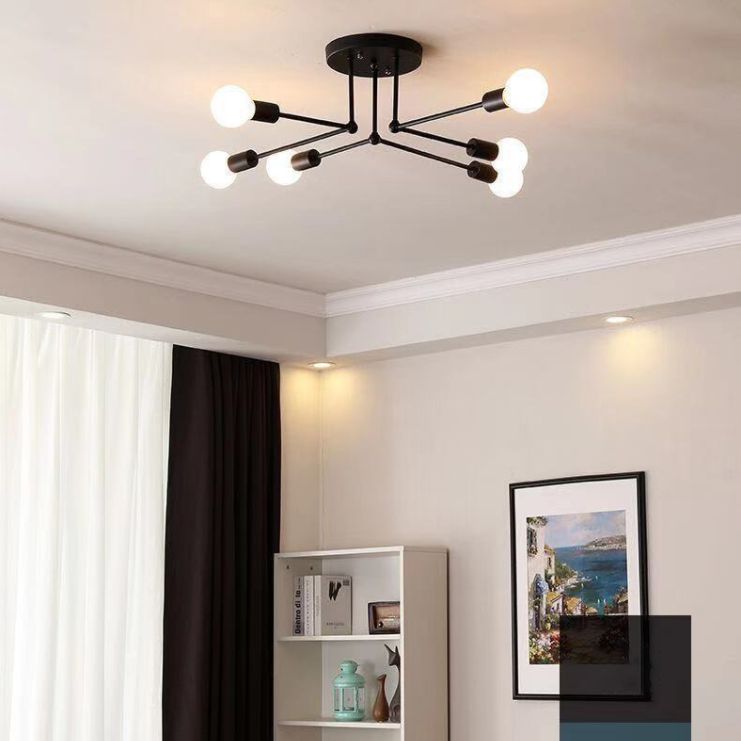 Metallic Semi Flush Light Fixtures Exposed Bulb Modern Bedroom Ceiling Flush Mount Lights