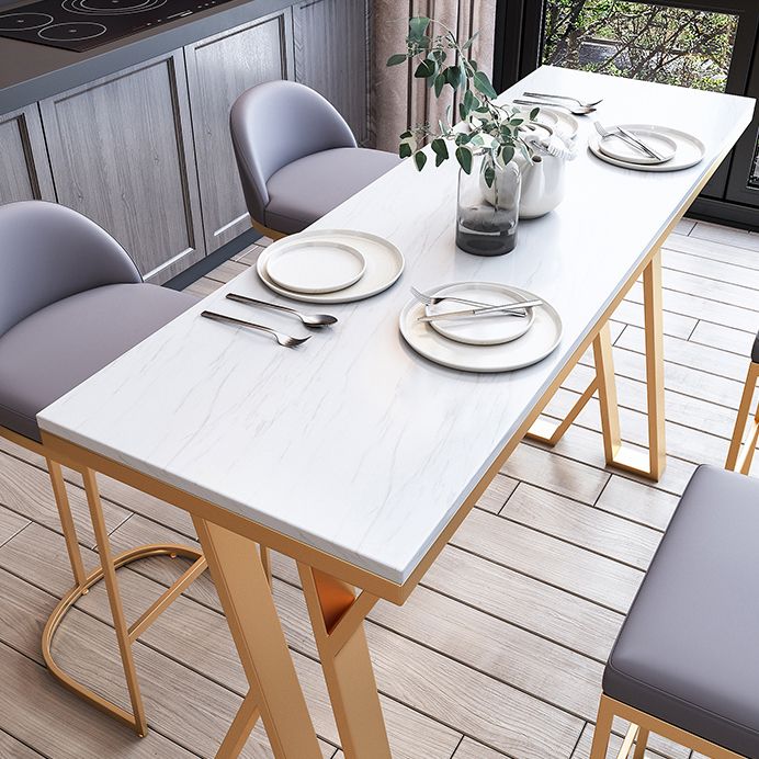 Rectangle Indoor Counter Set 1/3/5/7 Pieces White Stone Top Pub Dining Set