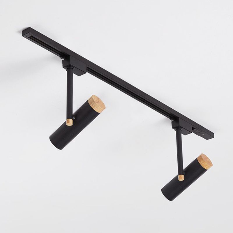 Nordic Tubular Semi Flush Mount Spotlight Metallic Living Room Track Light with Wood Cap