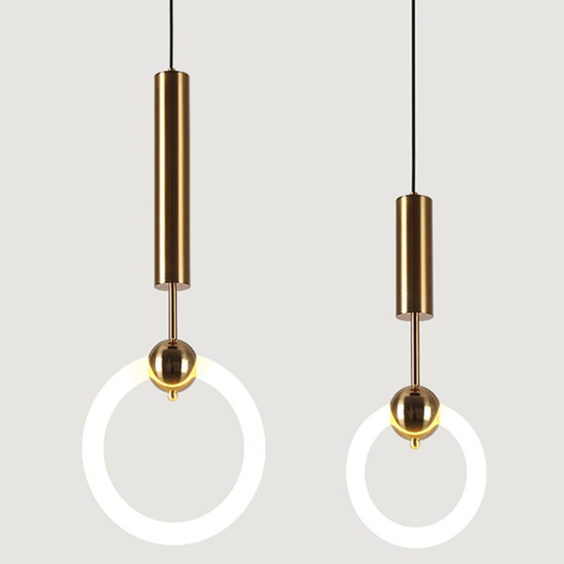 Gold Round Shape Pendant Lamp Modern Minimalist LED Hanging Lamp for Dining Table