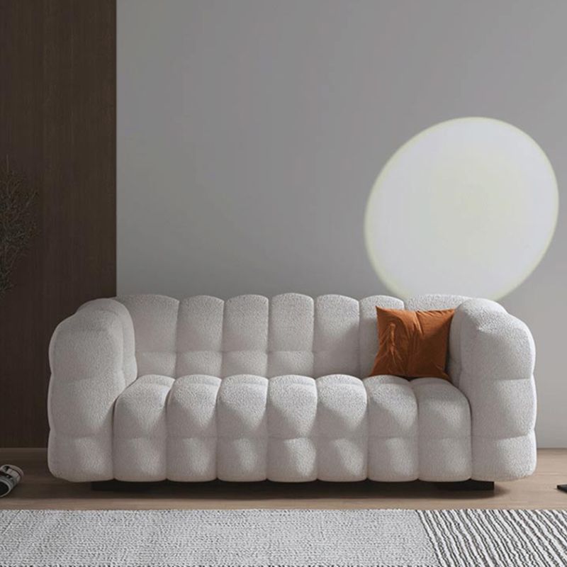 Pillow Sewn Back Sofa Contemporary Tuxedo Arm White Wool - 39.37" D