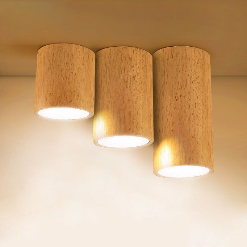 Round/Square Mini Corridor Ceiling Lamp Wooden 4"/6"/8" H LED Nordic Flush Mount Lighting in Beige