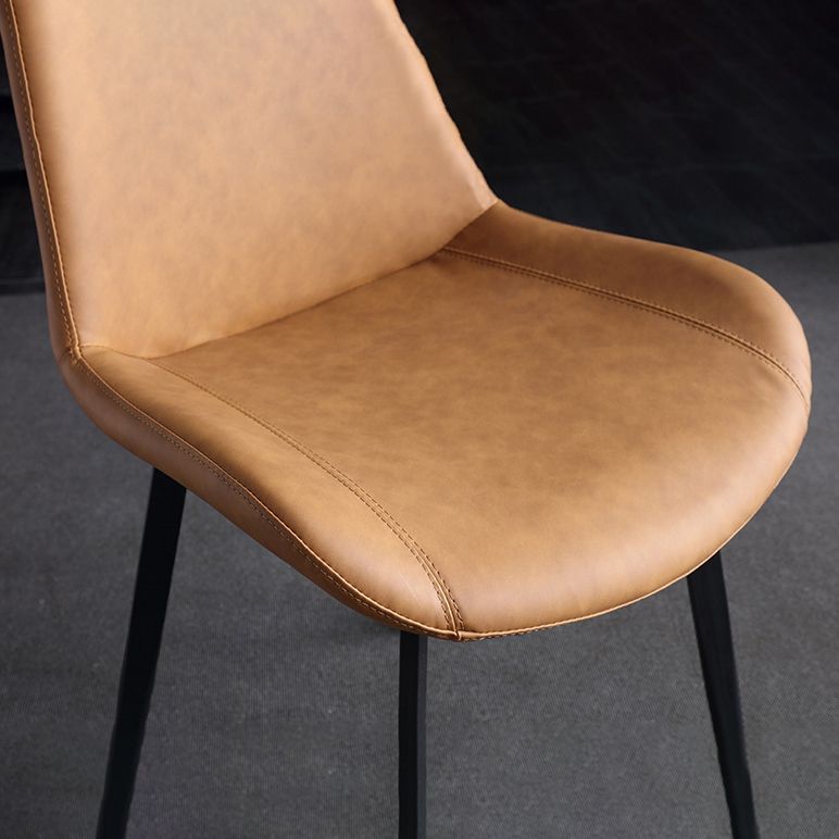 Contemporary Armless Chair Matte Finish Leather Curved Parsons Side Chair for Home