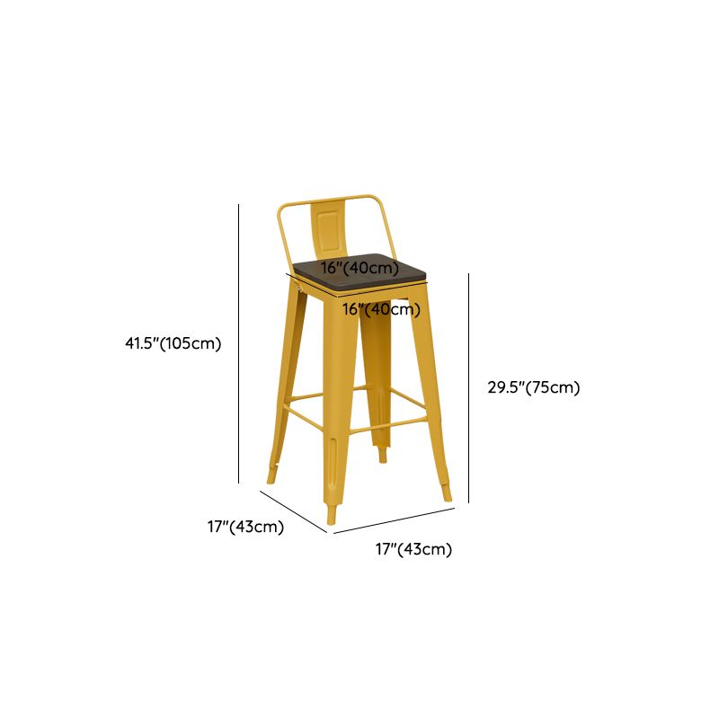 Metal Dining Stools Low Back Bar Stools with Footrest in Yellow