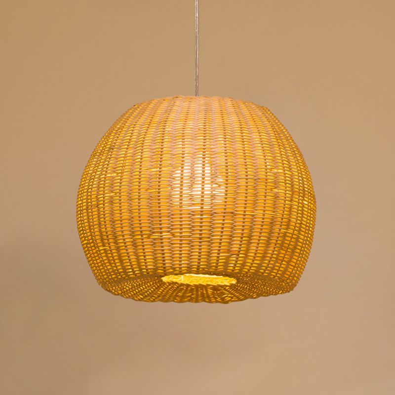Lámpara colgante de cúpula de color caqui Kit de luz colgante de bambú de 1 luces para librería