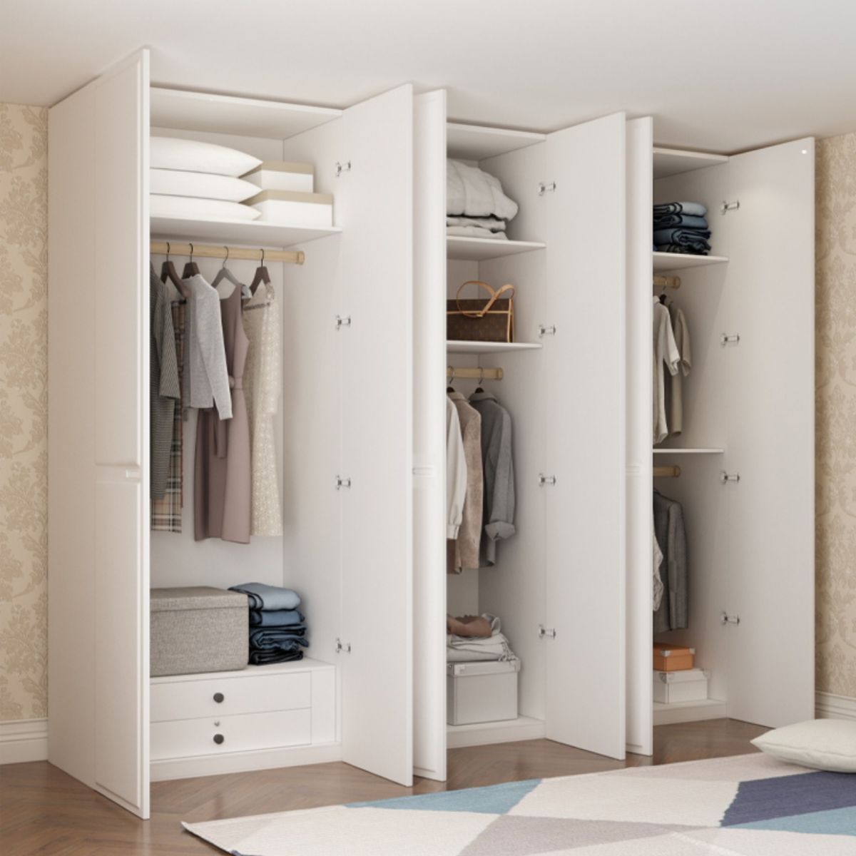Contemporary Wardrobe Closet with Drawer White Wardrobe Cabinet