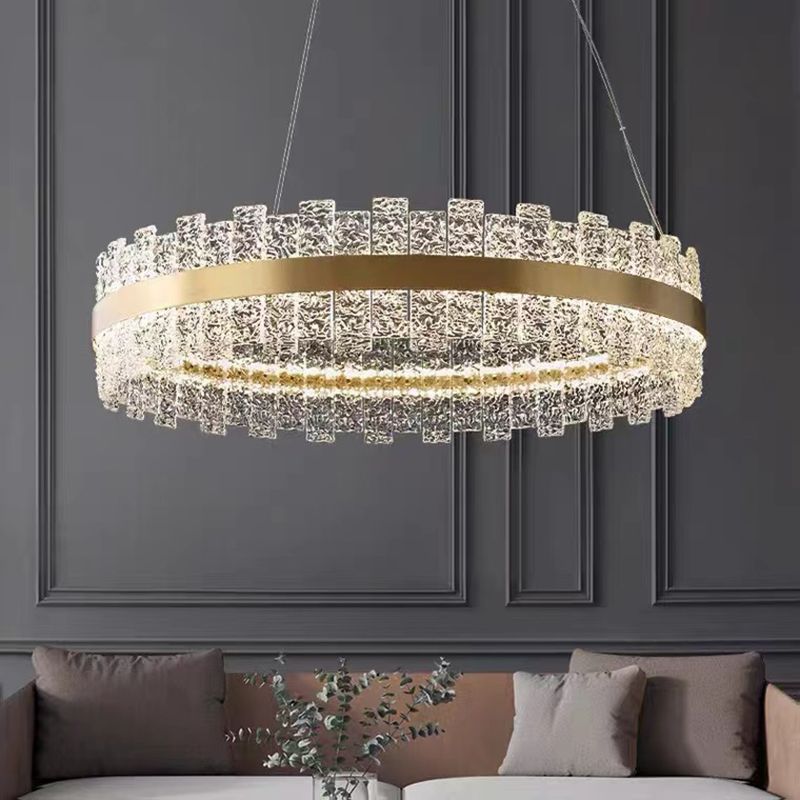 Light Luxury Style LED Pendant Chandelier Circular Glass Chandelier Lamp for Living Room