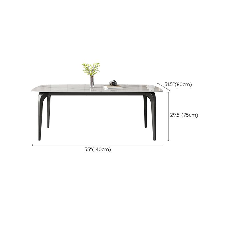 Contemporary White Rectangular Stone Dining Table with 4 Legs