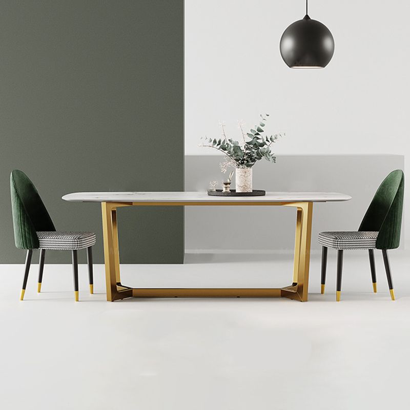 Glam Rectangle Table Sintered Stone Table with Metal Legs for Kitchen