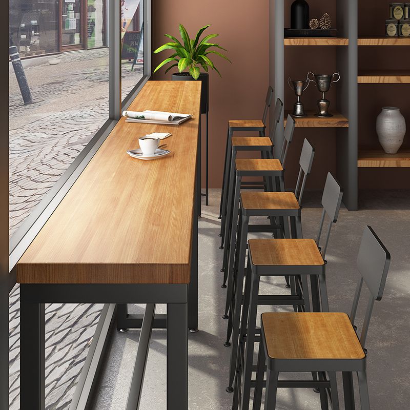 Industrial Indoor Bar & Counter Stool Square Footrest Backrest Black Metal Counter Stool