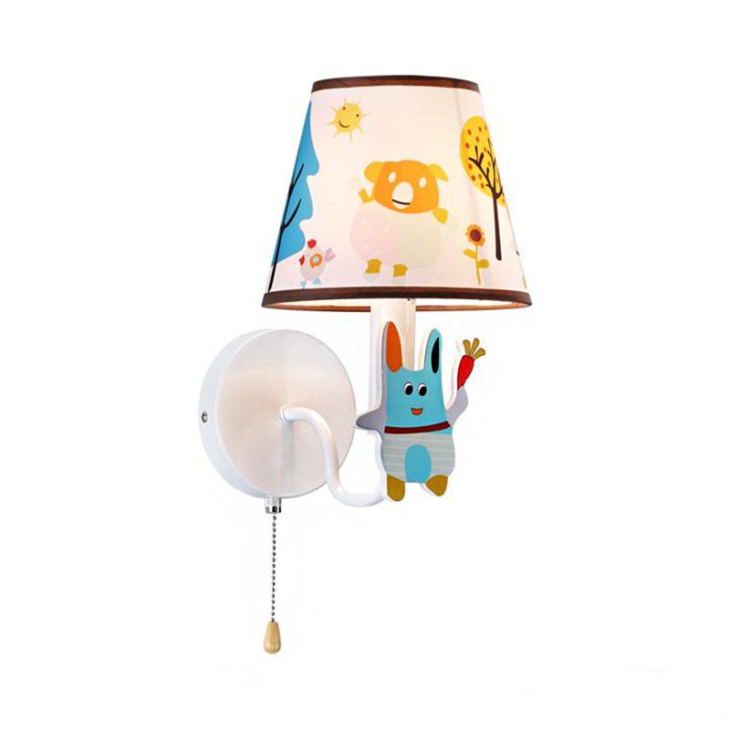 Blauw konijnenmuurlicht met stof schaduw hal trap 1 licht metalen stripwandlamp