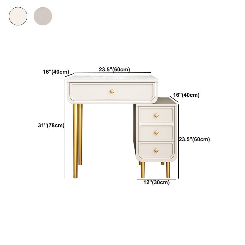 Glam Slate Top Vanity Table and Stool Set 4 Drawer Dressing Table