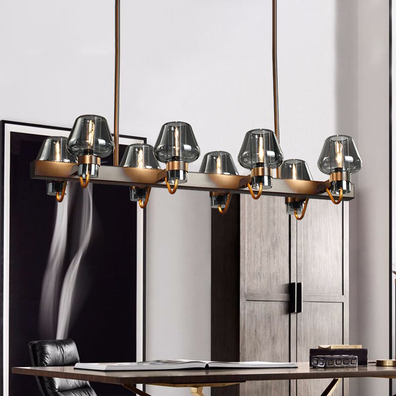 Cone Island Lighting Modernist Clear/Amber/Smoke Glass 6/8 Lights Black/Brass Ceiling Pendant Lamp with Linear Design