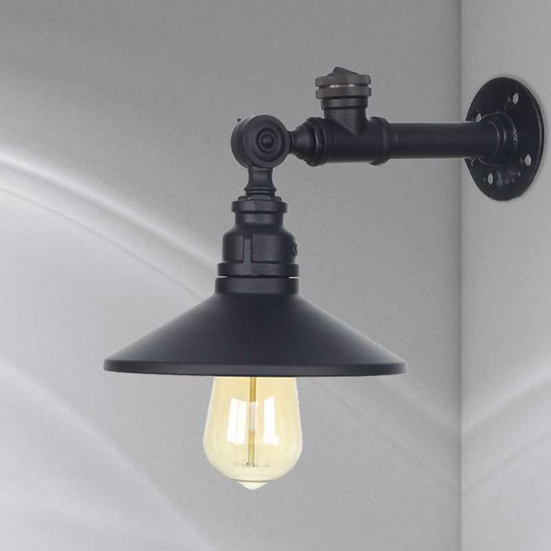 1 Light Wide Flare Wall Lamp Industrial Black/Bronze/Antique Brass Metal Sconce Light Fixture for Bedroom