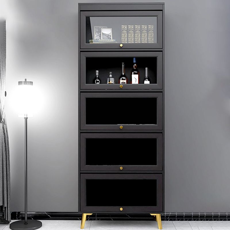 Modern 11.81" W Wooden Side Cabinet with Glass Doors in Black