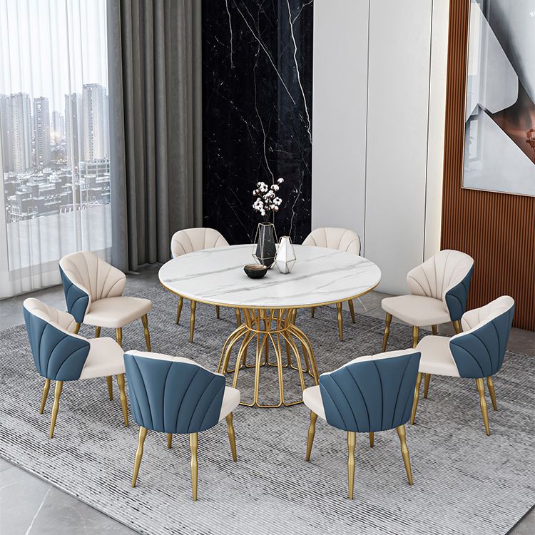 Home Dinner Room Kitchen Table Gold Base Stone and Iron Traditional Luxury Dining Table
