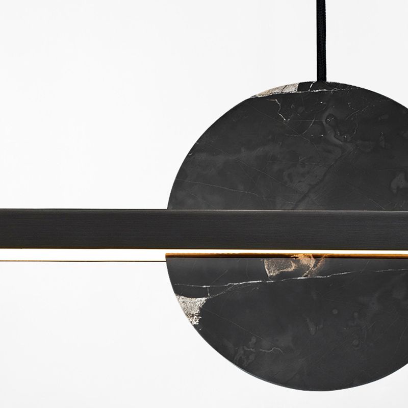 Linear LED Kitchen Island Fixture in Black / Gold Brass and Marble Ceiling Pendant
