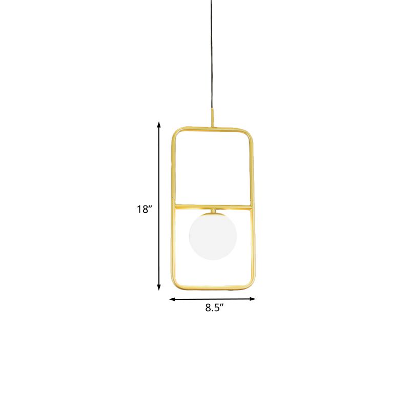 Luce a sospensione rettangolare oro Post-Modern 1 lampadina in metallo appeso con sfera di vetro di latte