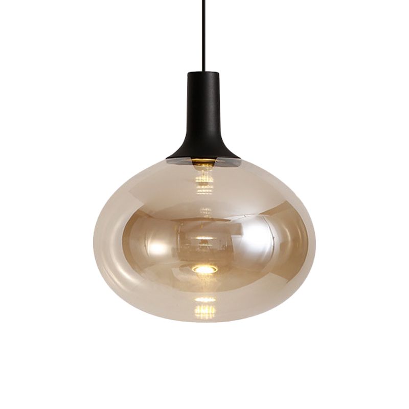 Elliptical Pendant Lamp Modernist White/Grey/Amber Glass 1 Light Black Led Hanging Light Fixture in White/Warm Light