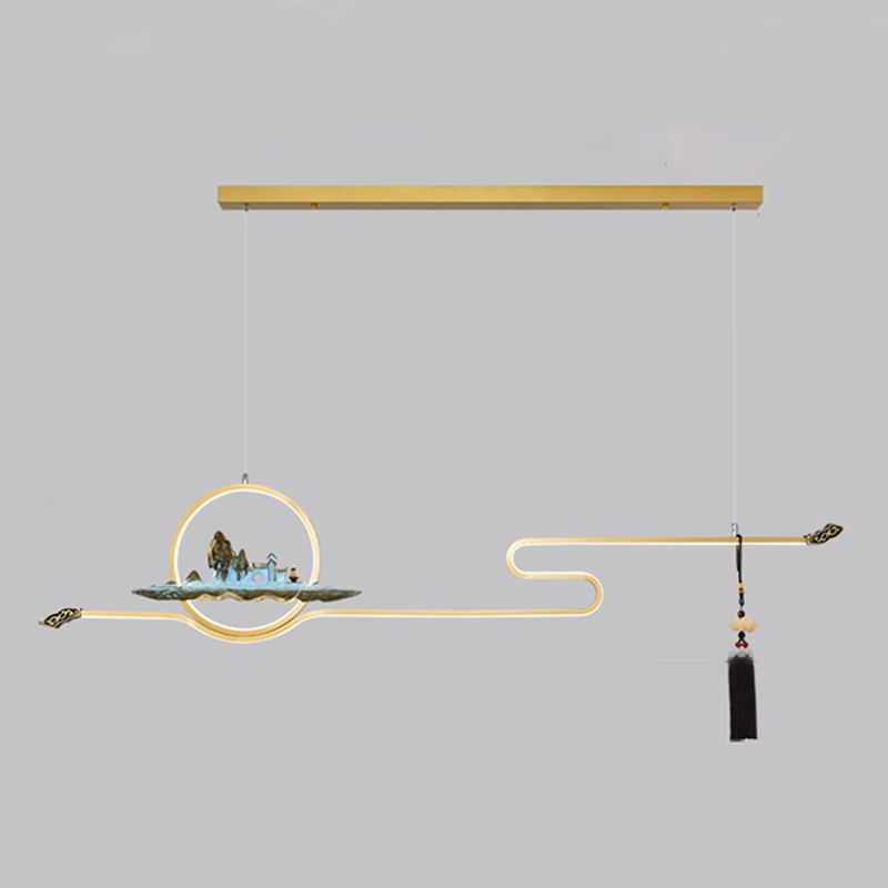 Modern Metal Island Lighting Ideas Linear Chinese Chandelier Lamp for Dining Room