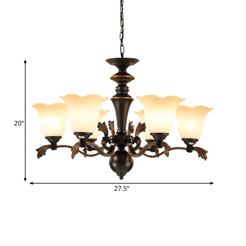 6 lampadine il lampadario sospeso vetro floreale vintage vetro a soffitto in nero in nero