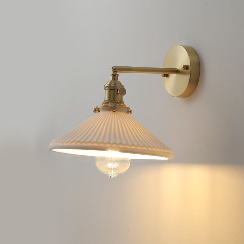 Industrial Style Tapered Shape Wall Sconce Ceramic 1 Sconce Light in White