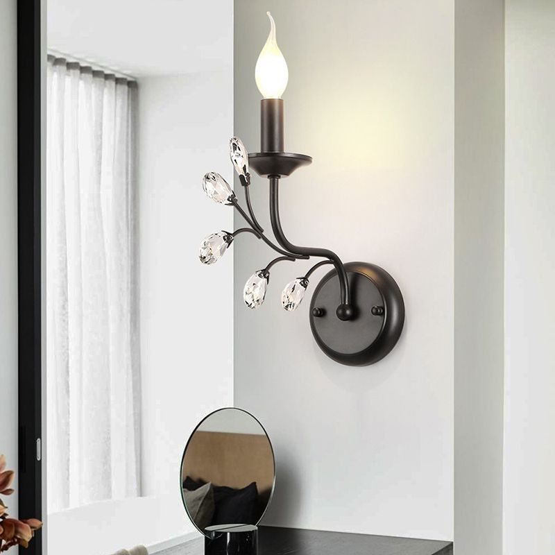 Luminaire mural noir métal candélabre 1 amplitume traditionnelle murs traditionnelle avec accent cristallin