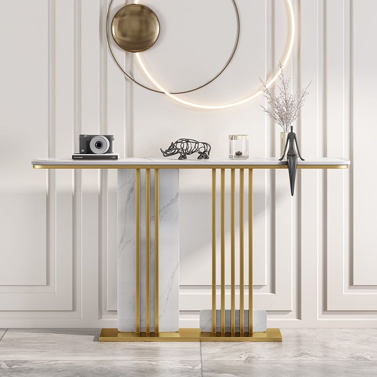 Glam Stone Accent Table Rectangle Iron Console Sofa Table for Hall