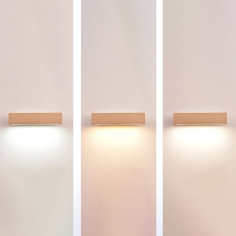 Modern Indoor Wall Sconce LED Rectangular Wooden Wall Lamp for Bedside with Adjustable Head