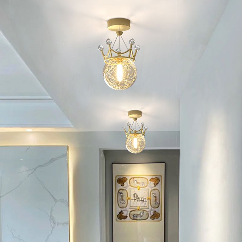 Contemporary Crown Flush Light Fixture Glass 1 Light Flush Mount Lamps in Gold