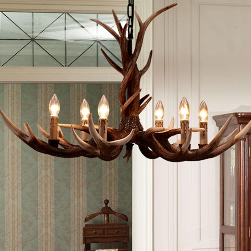Antler Shaped Living Room Chandelier Countryside Resin Suspended Lighting Fixture