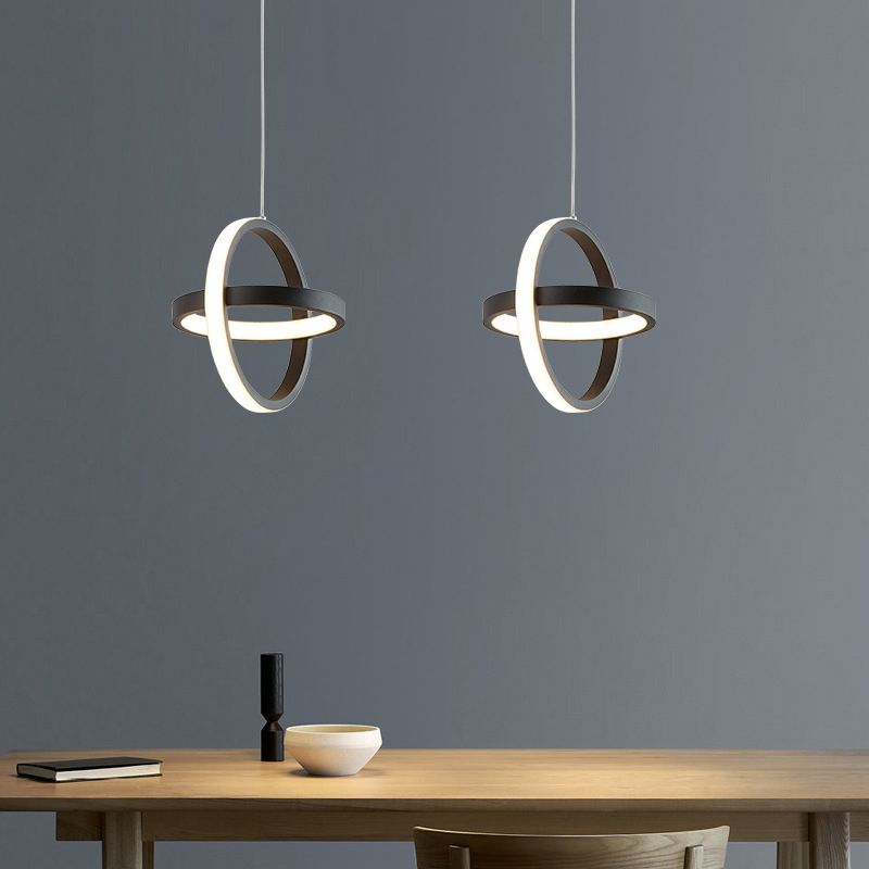 Black Geometrical Hanging Light Fixture Simple LED Metal Hanging Pendant Light for Bedroom