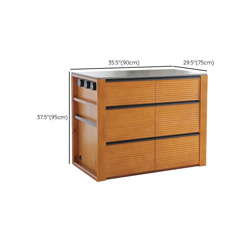 Stone Top Kitchen Island Modern Style Rectangle with 6 Drawers