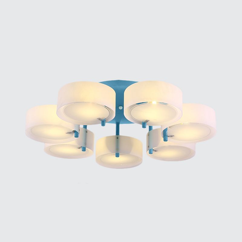Plafonnier Semi-affleurant à tambour blanc, luminaire de plafond en verre de lait pour Loft Macaron pour salle d'étude