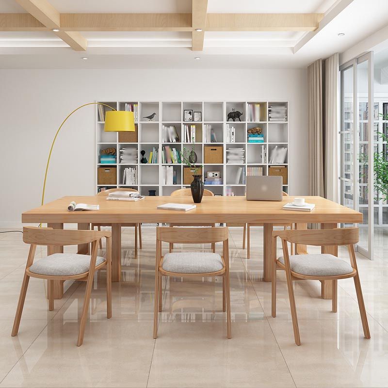 Table de salle à manger rectangulaire contemporaine en bois naturel en pin avec double piédestal