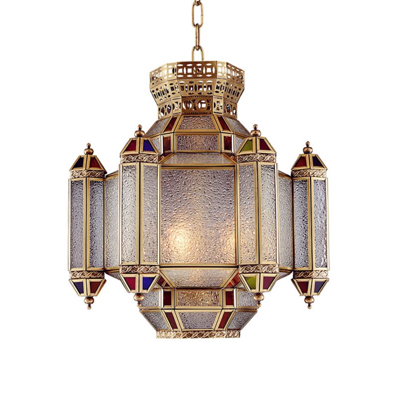 Classic Lantern Pendant Light 4-Head Frosted Glass Chandelier Lighting Fixture in Brass for Restaurant