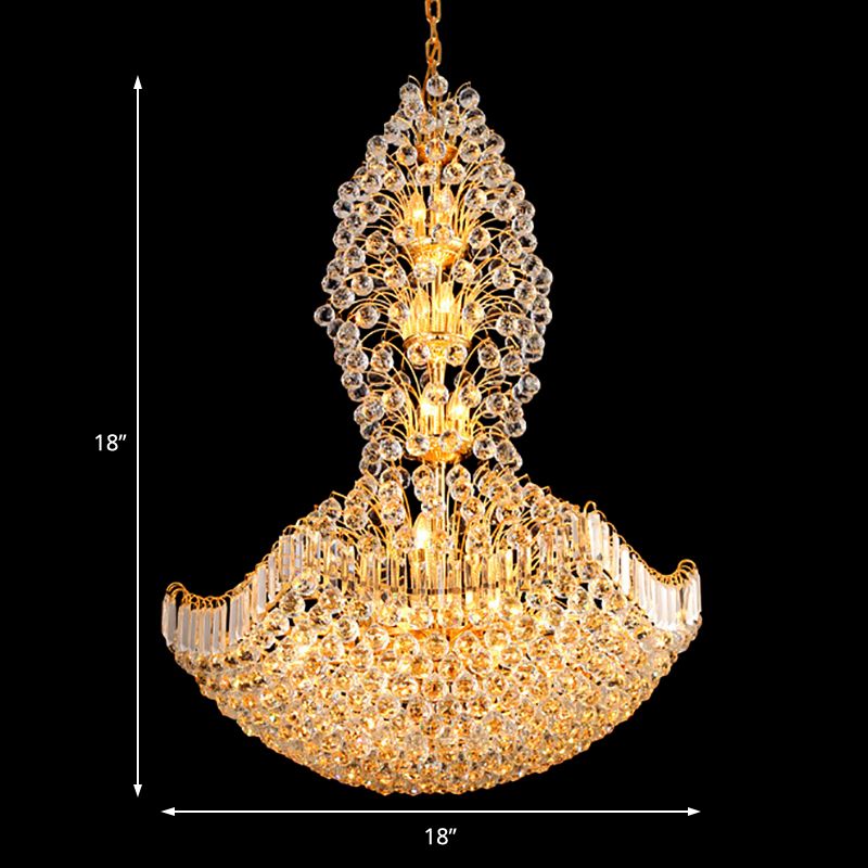 Crystal Dome Hanging Ceiling Light Contemporary 9 Lights Gold Chandelier Light for Dining Room