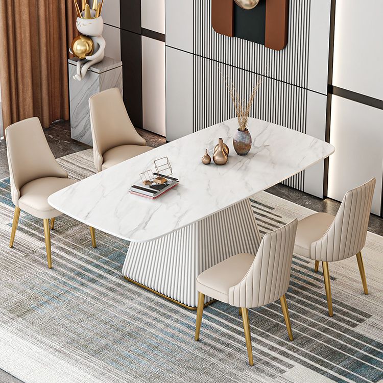 Glamouröser Esszimmer Set mit † Rechteck gesinterte Steindecke und Sockel Basis Essmöbel