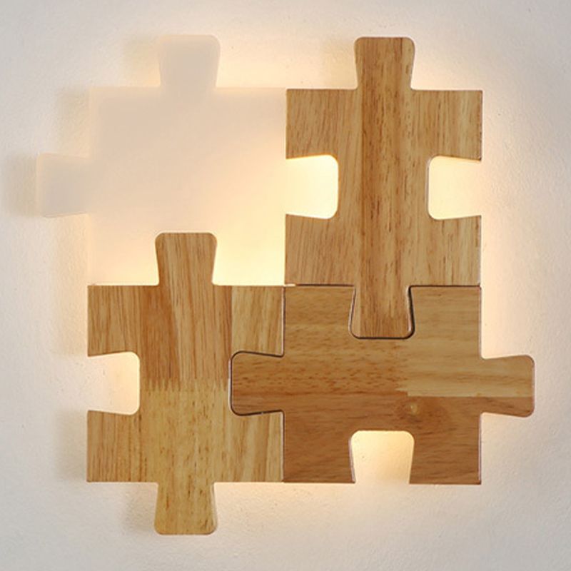 Nordic Style Wood Mur Light Puzzle Shape Murd Sconce pour le salon