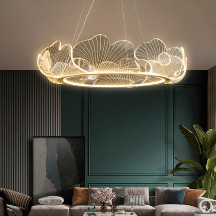 Circular Modern Style Pendant Light Fixture 1-Light Acrylic Ceiling Suspension Light