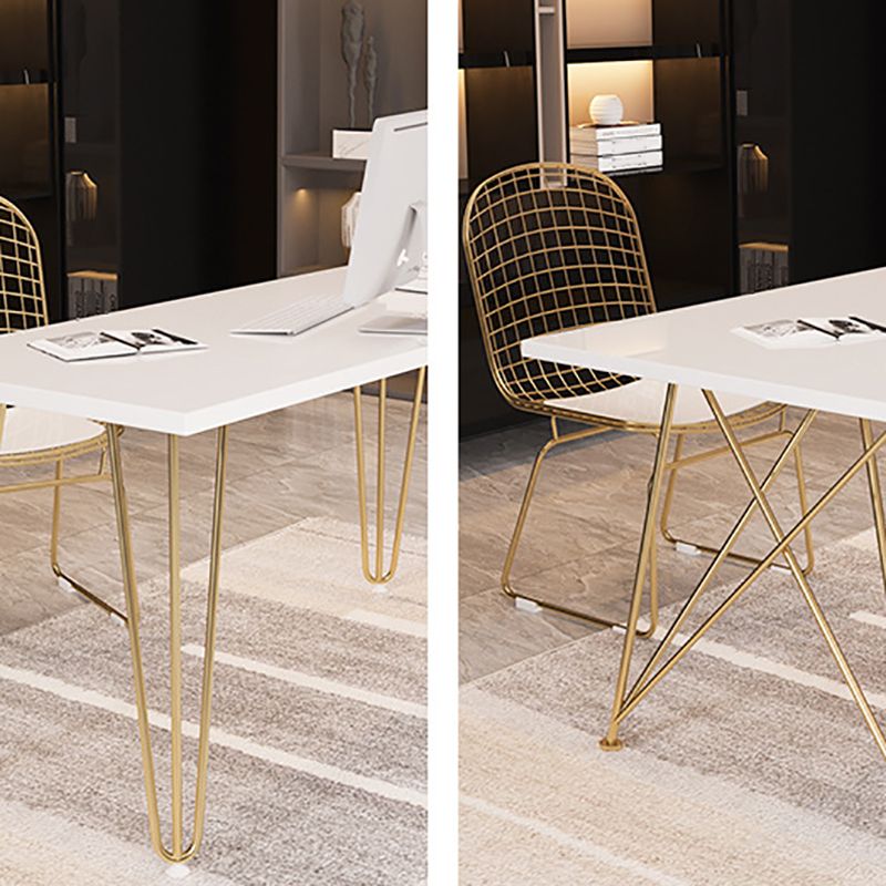 Rectangular Glam Writing Desk White Wooden Writing Desk with Metal Legs