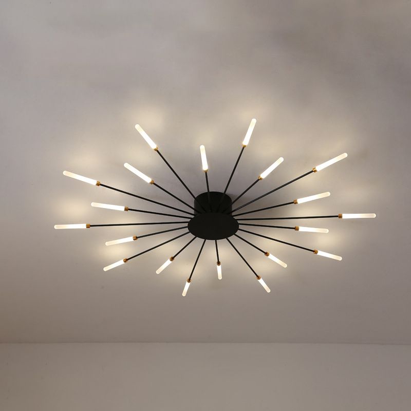 Lámpara de techo con ráfaga negra/dorada, lámpara LED acrílica semiempotrada contemporánea de 12/18/28 luces para dormitorio