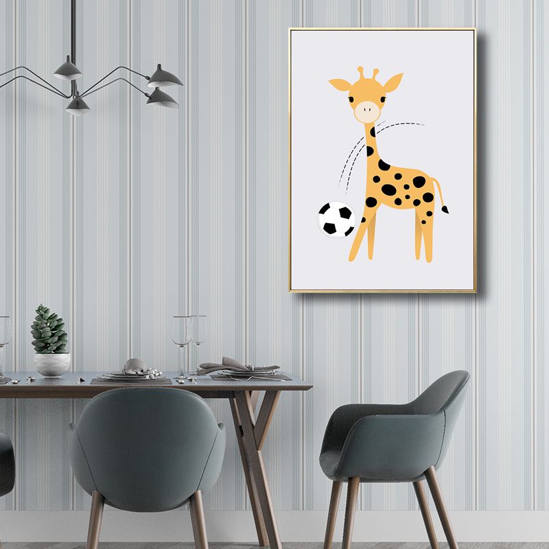 Children's Art Cartoon Animals Painting in Soft Color Textured Canvas for Kids Room