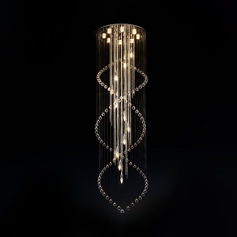 Crystal Bead Chrome Finish Flush Light Fixture Spiral Waterfall 5-Head Stairway Flush Mount Lamp