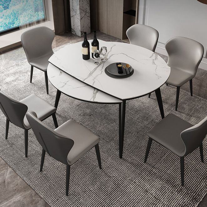 Simplicity ronde eettafel Witte gesinterde stenen tafel met 4 essen massief houten poten