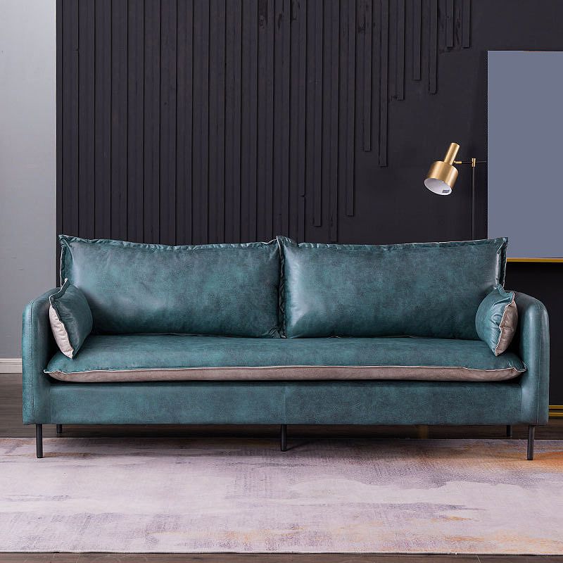Standard Square Arm Sofa Set Contemporary Stain Resistant Sofa Couch with Pillows