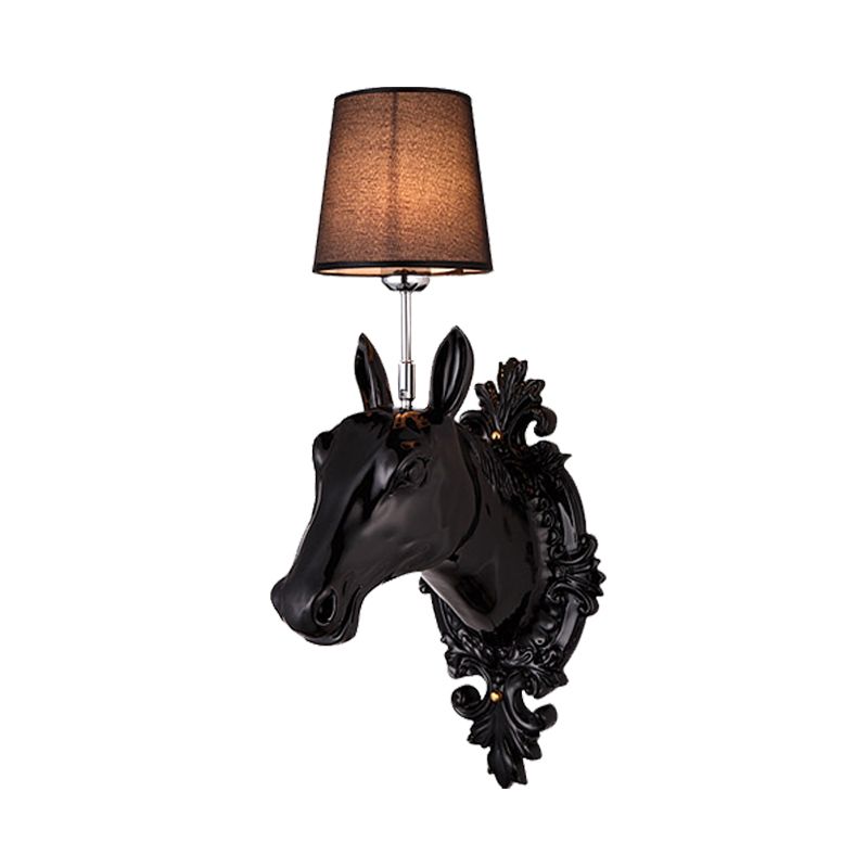 One Bulb Bedroom Wall Mounted Lamp Classic Black/White/Gold Sconce Light Fixture with Cone Fabric Shade