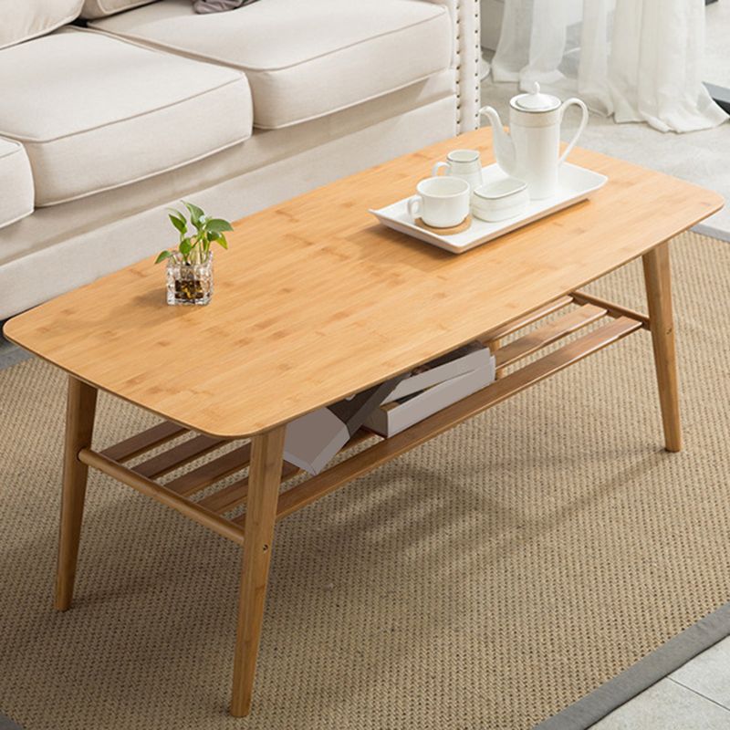 4 Legs Coffee Table Modern Wood Oval Cocktail Table with Shelf